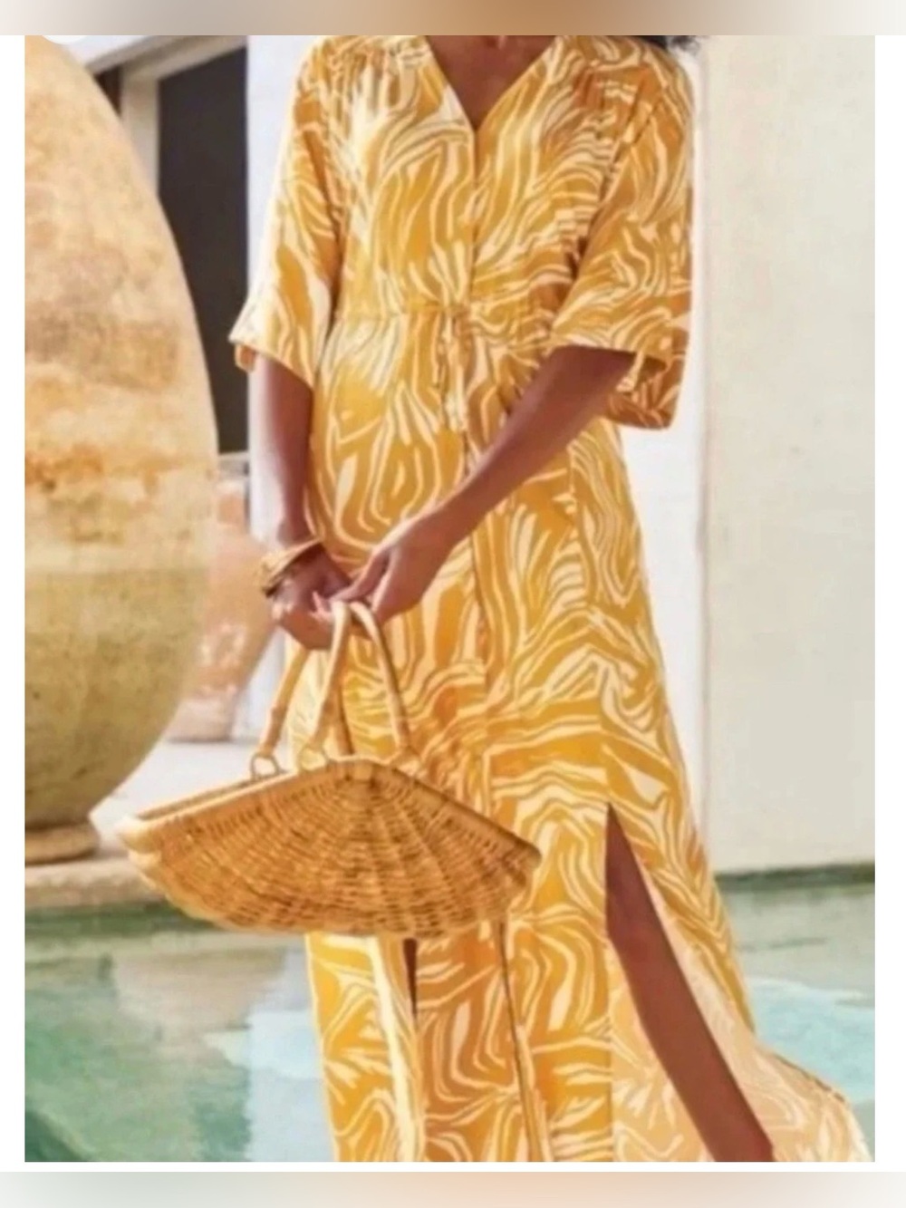 Soft Surroundings yellow zebra print midi shirt dress